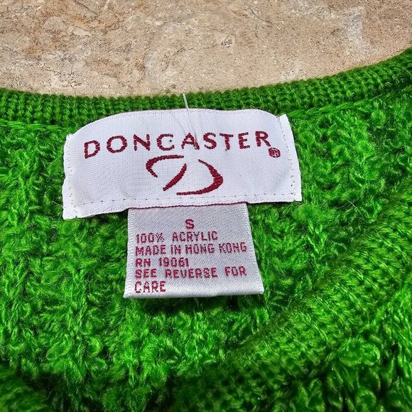 Vintage Doncaster Acrylic Cardigan Sweater Lime Green Gold Tone Buttons Size S - Picture 4 of 5
